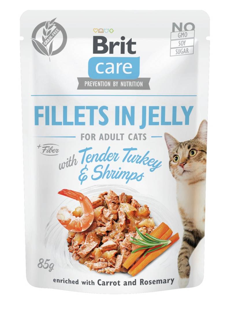 Brit Care Fillets in Jelly 85 Gramm Katzennassfutter Sparpaket 48 x 85 Gramm Turkey&Shrimps