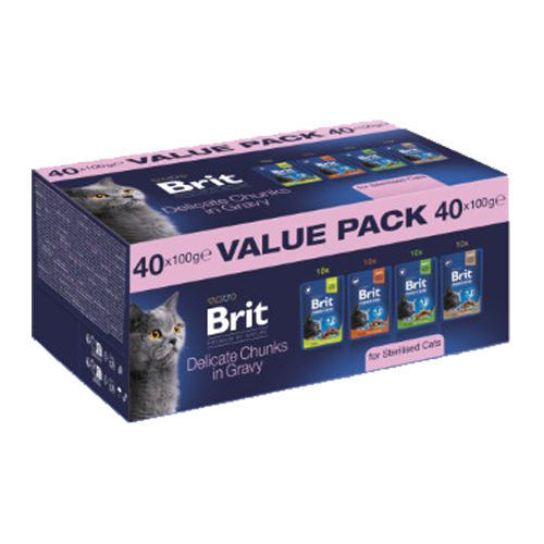 Brit Premium by Nature Cat - Delicate Chunks in Gravy Sterilised Value Pack - 40 x 100 g Brit Premium by Nature Cat - Delicate Chunks in Gravy Sterilised Value Pack - 40 x 100 g von Brit