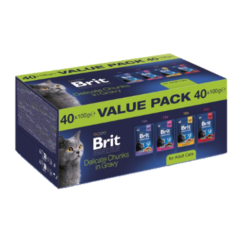 Brit Premium by Nature Cat - Delicate Chunks in Gravy Value Pack - 40 x 100 g Brit Premium by Nature Cat - Delicate Chunks in Gravy Value Pack - 40 x 100 g von Brit