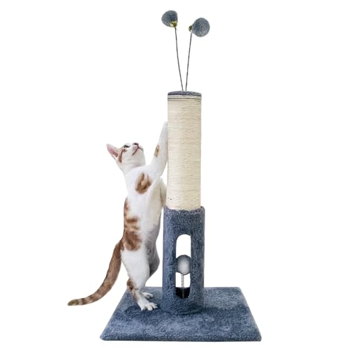 Katzenkratzbaum, 86,4 cm, robuster und dickerer Katzenkratzbaum, Baumwollseil mit hängendem Ball und Mäusenkratzbaum für Indoor-Katzen und Erwachsene (Grau, 63,5 cm H) von Britepaws