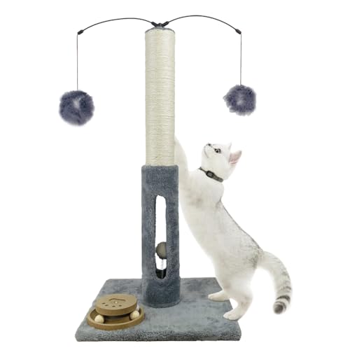 Katzenkratzbaum, 86,4 cm, robuster und dickerer Katzenkratzbaum, Baumwollseil mit hängendem Ball und Mäusenkratzbaum für Indoor-Katzen und Erwachsene (Grau, 76,2 cm H) von Britepaws