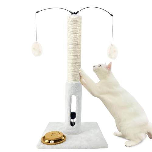 Katzenkratzbaum, 86,4 cm, robuster und dickerer Katzenkratzbaum, Baumwollseil mit hängendem Ball und Mäusenkratzbaum für Indoor-Katzen und Erwachsene (Weiß, 76,2 cm H) von Britepaws