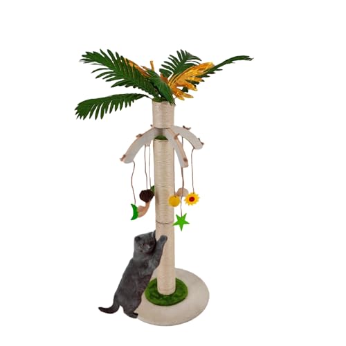 Kratzbaum mit Spielzeug zum Aufhängen, große Größe, 8,4 cm dick, Sisalseil-Stamm, 95 cm Höhe, Katzenbaum, Palmblatt-Design Kratzbaum mit Spielzeug zum Aufhängen, große Größe, 8,4 cm dick, Sisalseil-Stamm, 95 cm Höhe, Katzenbaum, Palmblatt-Design von Britepaws