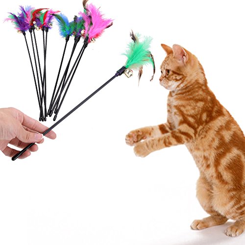 Broadroot 5 STK. Katze Kätzchen Pet Teaser Türkei Feder Interaktive Stick Spielzeug Draht Chaser Zauberstab (63cm) von Broadroot