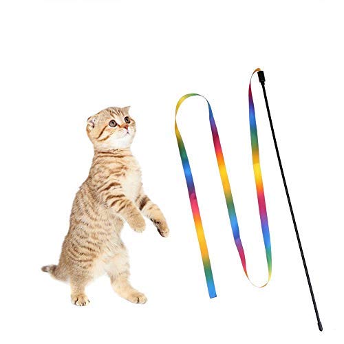 Broadroot Tease Cat Rod Regenbogen Stoff Haustierband Interaktives Scratching Toy Teaser Toy Kitten Stick von Broadroot