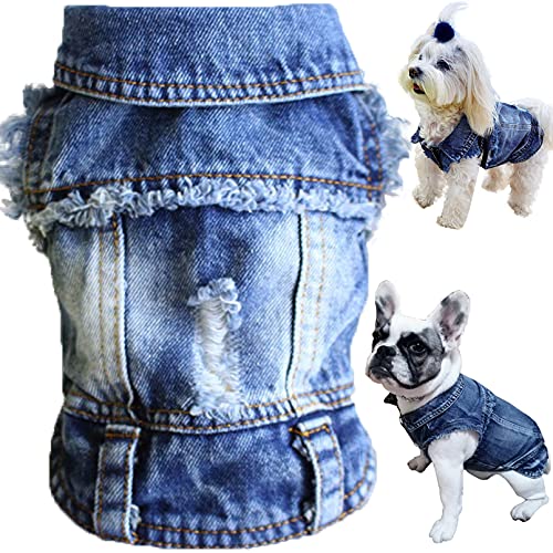 Brocarp Jeansjacke für Hunde, blaue Denim-Revers-Weste, Mantel, T-Shirt, Kostüm, niedlich, für Mädchen, Jungen, Welpen, Kleidung, bequeme und coole Bekleidung für kleine, mittelgroße Hunde und Katzen, von Brocarp