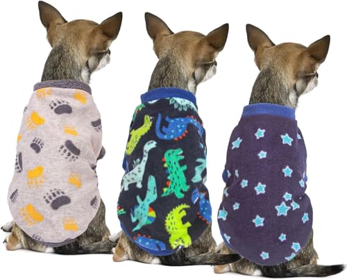 3 Stück Hundepullover Fleece, Warm Hundepulli für Kleine Hunde, Hundekostüm für Chihuahua, Yorkie, Teddy, Französische Bulldogge - Hundemantel mit Niedliche Muster für Winter Herbst (A,XS) von BrooBirder