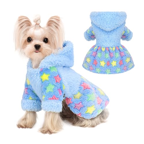 Hundpullover Kleine Hunde, Hund Hoodie Fleece, Hundemantel Winter Herbst, Warme Hunde Pulli, Welpen Kleidung für Chihuahua Yorkie Bulldoggen, Katze Pullover Kostüm (Sterne Blau,M) von BrooBirder