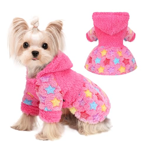 Hundpullover Kleine Hunde, Hund Hoodie Fleece, Hundemantel Winter Herbst, Warme Hunde Pulli, Welpen Kleidung für Chihuahua Yorkie Bulldoggen, Katze Pullover Kostüm (Sterne Rose,S) von BrooBirder