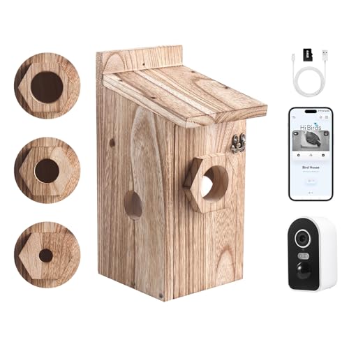 Nistkasten mit 4MP Kamera WLAN, Vogelhaus zum Aufhängen Wetterfest, 2,4 G WiFi & App Benachrichtigung, Video/Fotoaufnahme & Bewegungserkennung, Beobachten des Vogellebens, Nachtsicht, Zweiwege Audio von BrooBirder
