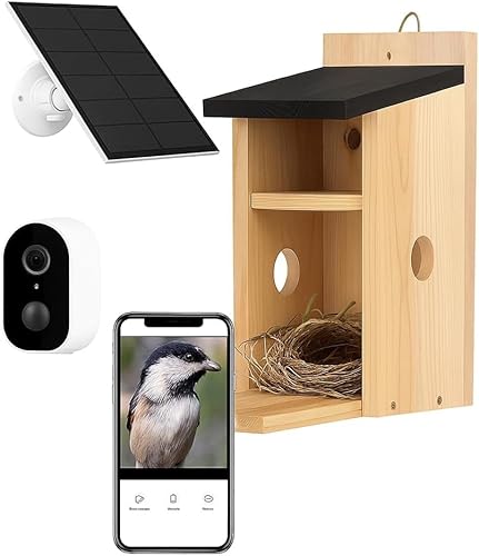 Vogelhaus mit 3K Kamera, Nistkasten für Vögel für Draußen Wetterfest, 2,4 G WiFi & App Benachrichtigung, Video/Fotoaufnahme & Bewegungserkennung, Beobachten Sie das Nisten und Schlüpfen, Nachtsicht von BrooBirder