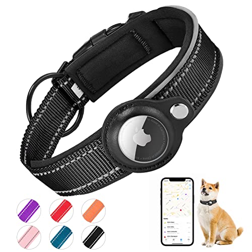 Brovamo Gepolstertes Hundehalsband für AirTag, Apple Airtag Reflektierendes Halsband Hund, Integriertes Air Tag für kleine, Mittelgroße und Große Hunde, [Black – Größe S] von Brovamo