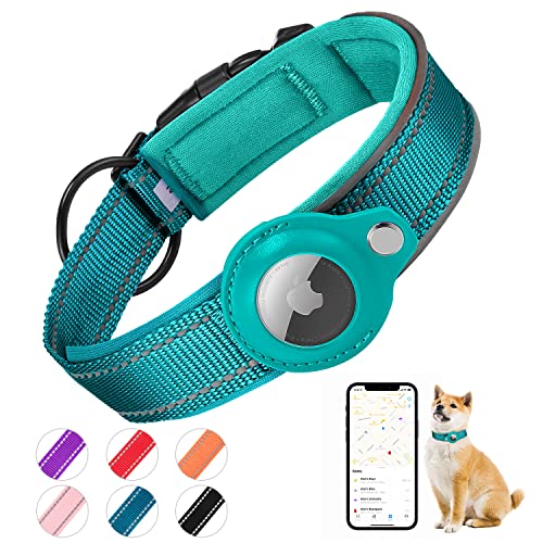 Brovamo Gepolstertes Hundehalsband für AirTag, Apple Airtag Reflektierendes Halsband Hund, Integriertes Air Tag für kleine, Mittelgroße und Große Hunde, [Blue – Größe L] von Brovamo