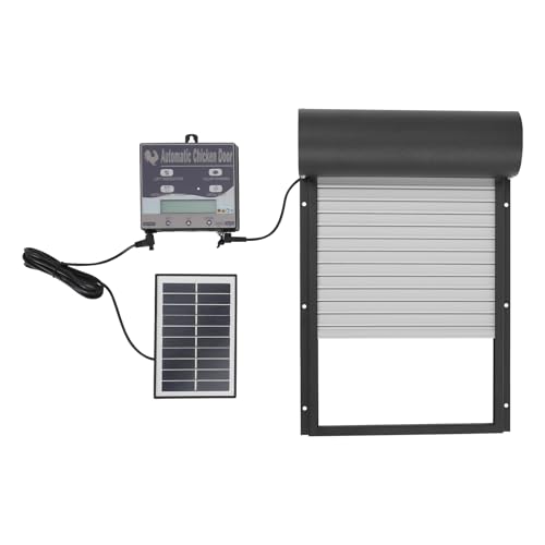 Automatische Hühnertür mit Fernbedienung, Wasserdicht Elektrische Hühnerklappe mit LCD Display, Timer und Lichtsensor, 4 Modi Hühnerklappe Solar, Intelligenter Einklemmschutz (Schwarz) von Brride