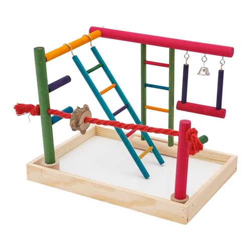 BRRIDE Vogel Spielplatz, Holz Wellensittich Spielplatz Freisitz mit Spielzeug Leiter Erklimmen Schaukel, Papageien-Spielständer Sitzstange Vogelspielzeug für Papageien und kleine Vögel von Brride