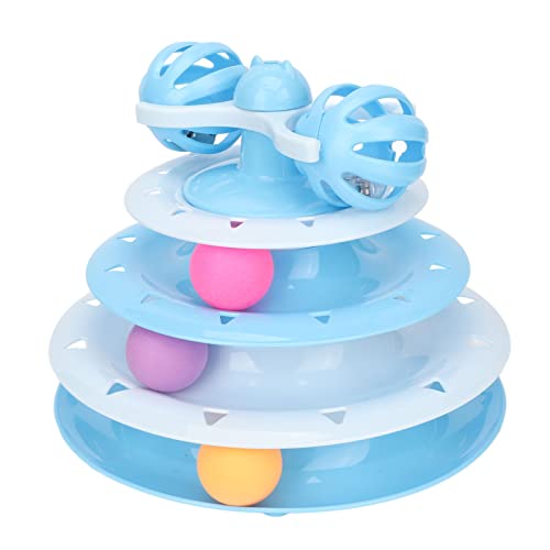 Brrnoo Catball -Turm, Interaktive 4 -Tier Katzenspielzeugkatze Spielzeug für Innenkatze Katzen Spielzeugballstrecke Plattenspieler Katzen Spielzeugbällchen Übungs Puzzle Spielzeug für Katzenjaging von Brrnoo