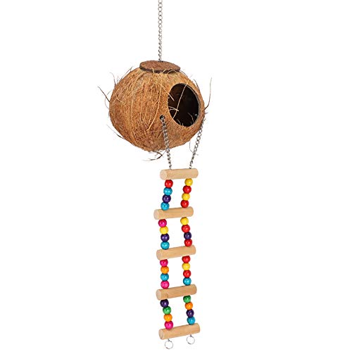 Brrnoo Kokosnussschalen-Papageien-Vogelnest, Schaukelbett, Höhlenspielzeug mit Leiter, Natürliches Haustierzubehör, Hergestellt aus Natürlicher Kokosnussschale, Sicher und Ungiftig, Brrnoo Kokosnussschalen-Papageien-Vogelnest, Schaukelbett, Höhlenspielzeug mit Leiter, Natürliches Haustierzubehör, Hergestellt aus Natürlicher Kokosnussschale, Sicher und Ungiftig, von Brrnoo
