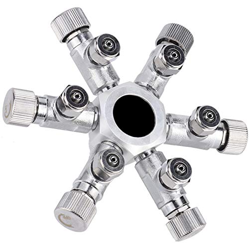Brrnoo CO2-Splitter mit Anti-Rutsch-Design, Präzise Regulierung, aus Aluminiumlegierung, Edelstahl, Praktischer Manometeranschluss für Aquarium-Regler-Splitter-Aquarien, (6 Durchgänge) von Brrnoo