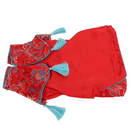 Hund Neujahr Outfit, Haustier Kostüm Tang Anzug Hundekleid Hunde Kostüm Cheongsam Satin Hundekleidung für Kleine Mittelgroße Hunde Haustier Welpe Katze (XS) von Brrnoo