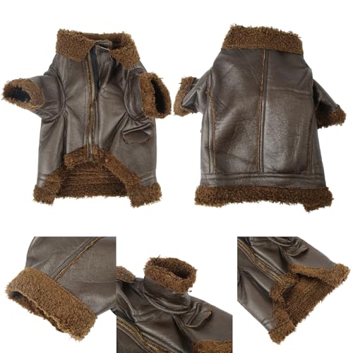 Hundelederjacke, PU Leder Motorrad Jacke Hunde Wintermantel Hundemantel Haustier Winter Leder Jacke Kalte Wettermäntel für Große Mittel Kleine Hunde, Terrierkleidung (L) von Brrnoo
