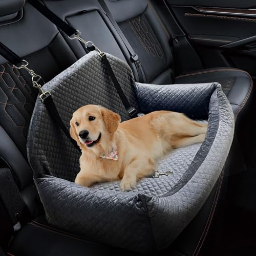 Brubro Hunde-Autositz für große und mittelgroße Hunde, 90 cm langes Hundebett für Auto, abnehmbarer und waschbarer Hunde-Sitz, dicker Memory-Schaum, Haustier-Autositz mit Hunde-Sicherheitsgurt, von Brubro