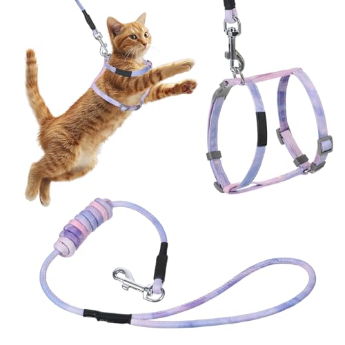 Katzengeschirr und Leine, verstellbar, ausbruchsicher, bequem, weich, Kätzchengeschirr für sicheres Gehen und Reisen, einfach zu tragen für kleine, mittelgroße Katzen (Farbverlauf), Violett von Bruislard