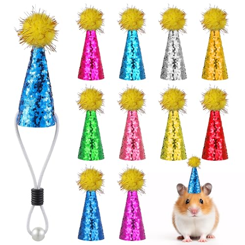 Mini-Partyhüte für Stofftierfiguren, kleine Kegel-Geburtstagshüte mit Glitzer-Poms und verstellbarem Kopfband für Hamster, Schlange, Meerschweinchen, Vogel, Mini-Tierfigur, 10 Stück Mini-Partyhüte für Stofftierfiguren, kleine Kegel-Geburtstagshüte mit Glitzer-Poms und verstellbarem Kopfband für Hamster, Schlange, Meerschweinchen, Vogel, Mini-Tierfigur, 10 Stück von Bruislard