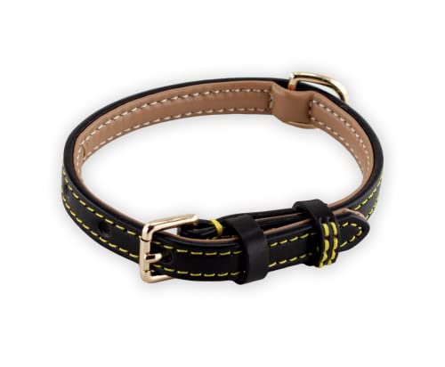 Brute Strength Hundehalsband aus Leder - Schwarz mit gelben Nähten- S - 26-33 cm von Brute Strength