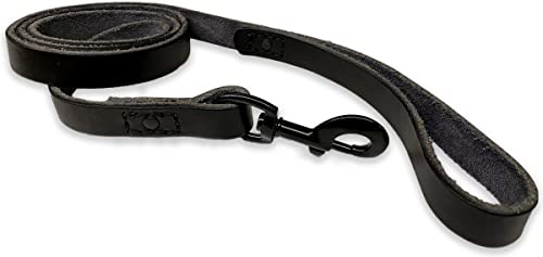 Leder Hundeleine - mit Naht - 180cm - Ganz schwarz von Brute Strength