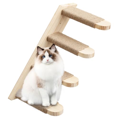 Katzenkletterregal, wendbar, Katzenwandtreppe, 4 Treppenregal mit Jute, Kratzholz, Katzenwandstufen, Regale, Aktivitätsbaum für Kätzchen, Katzen, Wandmontage, Elfenbein Katzenkletterregal, wendbar, Katzenwandtreppe, 4 Treppenregal mit Jute, Kratzholz, Katzenwandstufen, Regale, Aktivitätsbaum für Kätzchen, Katzen, Wandmontage, Elfenbein von BsBsBest