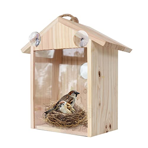 Vogelhaus Fenster Saugnapf, Nistkasten Meisen Holz, Vogelhäuschen Zum Aufhängen Wetterfest, Vogelnest, Nistkasten Naturholz Wandmontage Outdoor Garten Haus Pro Spatzen Turmfalke Glas Sichtbar von Bseical