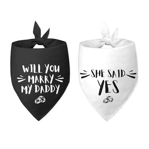Hundehalstuch, Aufschrift "Will You Marry My Daddy She Said Yes", Schwarz / Weiß, Hundehalstuch, Verlobungsgeschenk, lustiges Hundehalstuch, Hochzeitsfoto-Requisite, Haustier-Schal, Zubehör für Hundehalstuch, Aufschrift "Will You Marry My Daddy She Said Yes", Schwarz / Weiß, Hundehalstuch, Verlobungsgeschenk, lustiges Hundehalstuch, Hochzeitsfoto-Requisite, Haustier-Schal, Zubehör für von Bsicuvaek