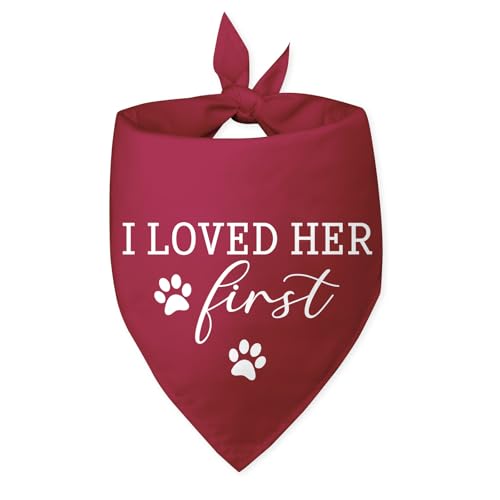 Hundehalstuch, Motiv: "I Loved Her First Dog", rotes Hundehalstuch, Verlobungsgeschenk, lustiges Hundehalstuch, Hochzeitsfoto-Requisite, Haustier-Schal, Zubehör für Haustier-Hundeliebhaber, Geschenke Hundehalstuch, Motiv: "I Loved Her First Dog", rotes Hundehalstuch, Verlobungsgeschenk, lustiges Hundehalstuch, Hochzeitsfoto-Requisite, Haustier-Schal, Zubehör für Haustier-Hundeliebhaber, Geschenke von Bsicuvaek