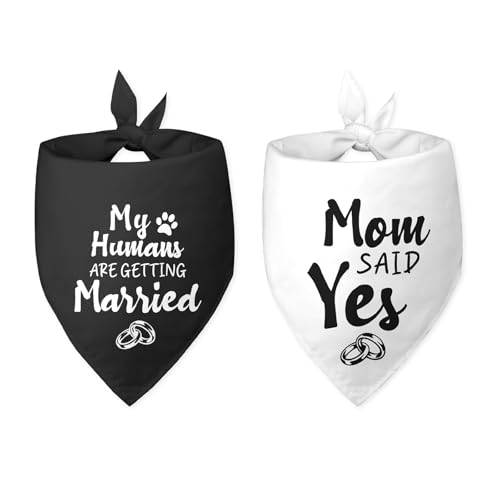Hundehalstuch, Motiv: My Humans are Getting Married Mom Said Ya, Weiß / Schwarz, Hundehalstuch, Verlobungsgeschenk, lustiges Hundehalstuch, Hochzeitsfoto-Requisite, Haustier-Schal, Zubehör für Hundehalstuch, Motiv: My Humans are Getting Married Mom Said Ya, Weiß / Schwarz, Hundehalstuch, Verlobungsgeschenk, lustiges Hundehalstuch, Hochzeitsfoto-Requisite, Haustier-Schal, Zubehör für von Bsicuvaek