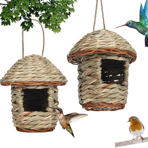 2 Stück Nistkästen, Vogelnest, Vogelhäus zum Aufhängen, Handgewebte Vogelhäuser, Gras Bird Nest für Wellensittich Meise, Hummingbird, Amsel, Kanarienvogel, Rotkehlchen und Zaunkönig von Bssowe