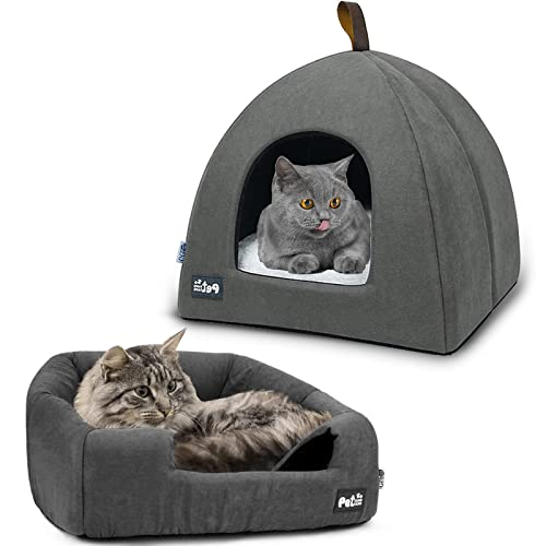 Bssowe Haustier Schlafsack Indoor, Katzenhöhle für Katzen, Soft Katzenhöhle, Weiches Plüsch Warm Winter Haustierbett Katzenhöhle, Warm Pet Nest, für Kleine bis Mittlere Größe Katzen (S, Grau) von Bssowe