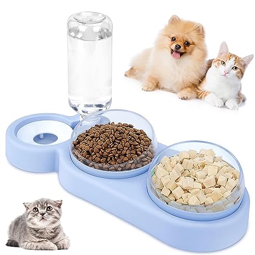 Neigbar Doppelter Futternapf, 3 in1 Doppelter Katzennapf, Fressnapf für Katzen und Hunde, Katzenfutter Schalen Set, Futternapf Katze Erhöht für Kleine und Mittelgroße Hunde und Katzen (Blau) von Bssowe