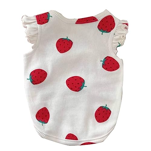 Sommerkleidung für Haustiere Doggy Kitten Ruffles Kurzarmhemd Rundhals Pullover Erdbeermuster Kleidung mit Bleistiftrand für Hunde Katzen Welpe für kleine mittelgroße Hunde Katzen von BtpOuy