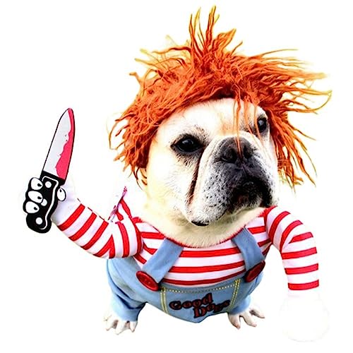 Sommerkleidung für Haustiere Kleiner Overall Lustiger Pullover Rot Weiß gestreifte Kleidung Cosplay Kostüm Set mit Perücke für mittelgroße Hunde Bulldogmops für kleine Hunde, Katzen Sommerkleidung für Haustiere Kleiner Overall Lustiger Pullover Rot Weiß gestreifte Kleidung Cosplay Kostüm Set mit Perücke für mittelgroße Hunde Bulldogmops für kleine Hunde, Katzen von BtpOuy