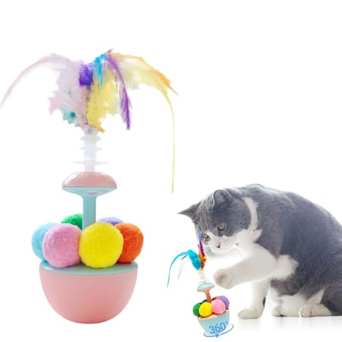 Btsozer Interaktives Katzenspielzeug, Katzenspielzeug mit Federn, Tumbler Design, Quietschespielzeug für Tiger für gelangweilte Erwachsene (Rosa) von Btsozer
