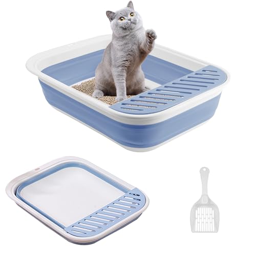 Btstil Katzentoilette Flach Groß, Faltbare Katzentoilette mit Schaufel 45x34x12,5cm, Höhenverstellbar Seiten spritzwassergeschützt, Katzentoilette mit offener Oberseite, Reisetoilette Katze (Blau, L) Btstil Katzentoilette Flach Groß, Faltbare Katzentoilette mit Schaufel 45x34x12,5cm, Höhenverstellbar Seiten spritzwassergeschützt, Katzentoilette mit offener Oberseite, Reisetoilette Katze (Blau, L) von Btstil