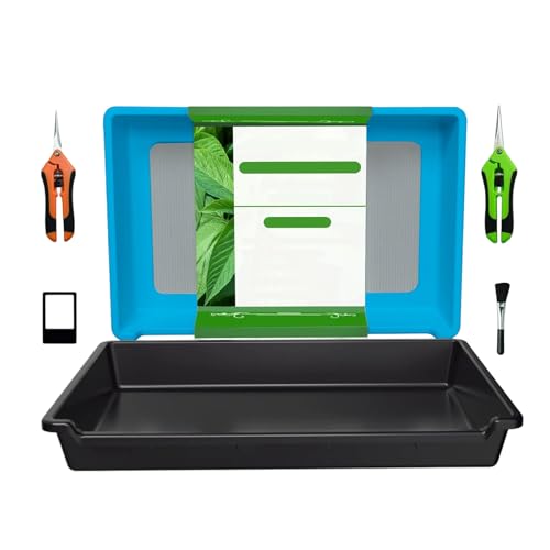 Btstil Trim Tray Bin Trimmschale, 2-in-1 Trimming Tray Set for Pollen and Herbs mit 150 Mikron Pollensieb, 2 Trimming Scheren, Bürste, Lupe, Grow Zubehör zum Trockensieben und Sammeln (Blau) von Btstil