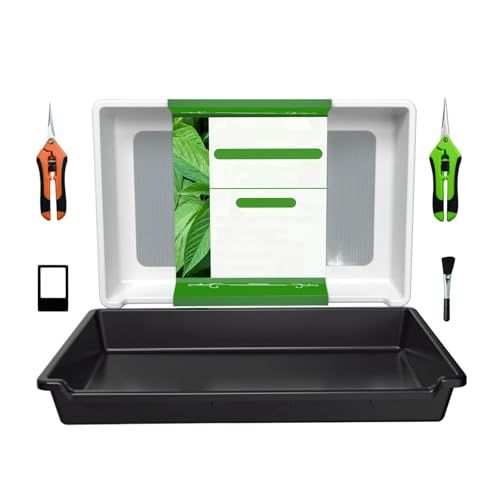 Btstil Trim Tray Bin Trimmschale, 2-in-1 Trimming Tray Set for Pollen and Herbs mit 150 Mikron Pollensieb, 2 Trimming Scheren, Bürste, Lupe, Grow Zubehör zum Trockensieben und Sammeln (Weiß) von Btstil
