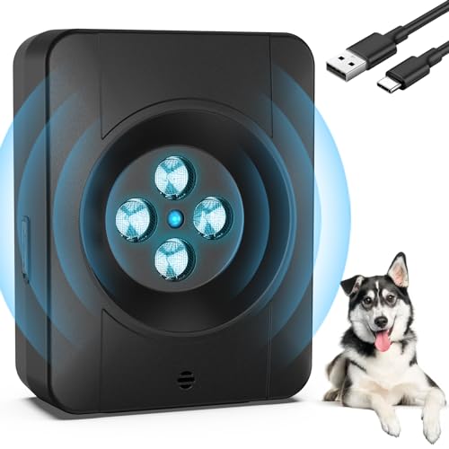 Anti Bell Gerät Hunde, 4 Sendern Wiederaufladbares Anti Bell für Hunde, 33Fuß Automatisch Antibell Ultraschall Gerät, Hundebell Kontrollgeräte Innen Draußen Sicher für Kleine Mittel Große Hunde von Bubbacare