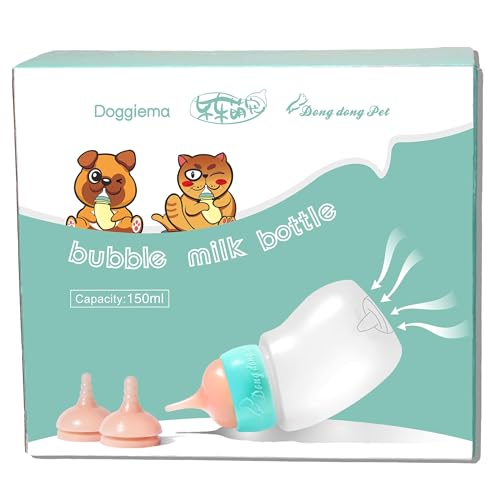 Bubble milk bowl Aufzuchtflasche Katzen Silikon Nippel mit Spritze für Neugeborene Kätzchen, Welpen, Hasen, Eichhörnchen (1 Flasche+3 Nippel+1 Spritze) von Bubble milk bowl