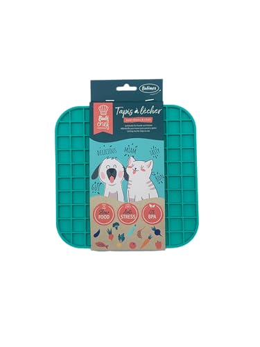 BUBIMEX Leckmatte/Napf, 19,5 x 19,5 cm, Blau, für Hunde und Katzen, mit Saugnapf, Anti-Schlingen, Anti-Stress, BPA-freies Silikon, reduziert schlechten Atem, spülmaschinen- und gefriergeeignet von Bubimex