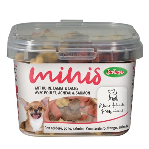 Bubimex Minis Lamm, Huhn/Lachs, ohne Zucker, Leckerli für Hunde, 140 g, 6 Stück von Bubimex