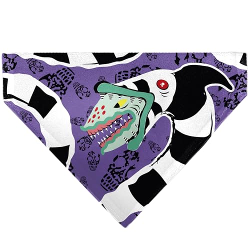 Beetlejuice Haustier-Halstuch, Beetlejuice Sandwurm-Pose und Totenkopf-Symbol, Violett / Schwarz von Buckle-Down