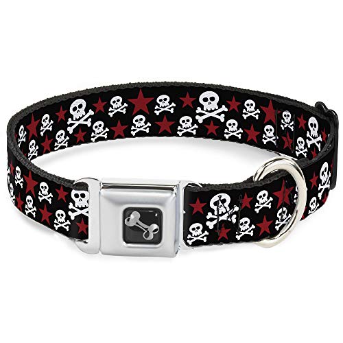 Buckle Down 27,9–43,2 cm Skulls & Stars schwarz/weiß/rot Hundehalsband Bone, mittel von Buckle-Down