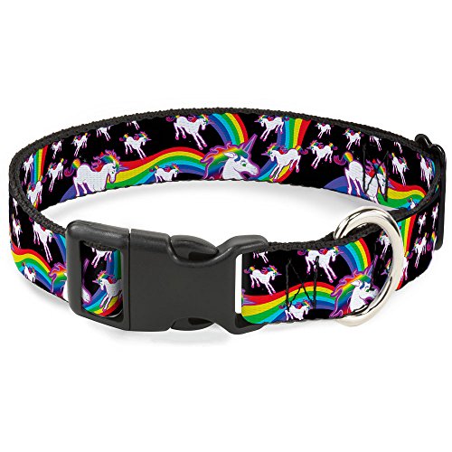 Buckle-Down 38,1–66 cm Einhörner/Rainbow Swirl Schwarz Kunststoff Clip Halsband, groß von Buckle-Down